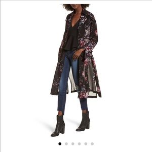 Leith Floral Sheer Trench Coat - black floral